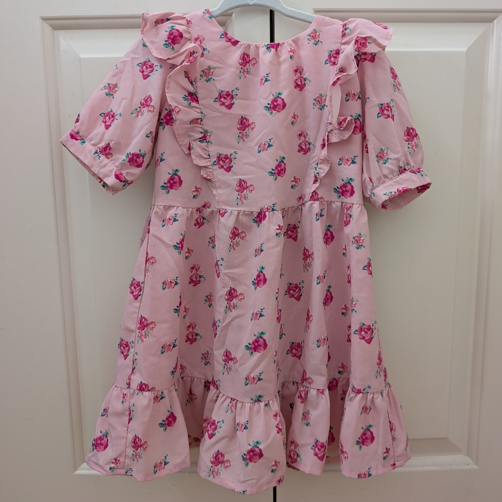 Janie and Jack Pink Floral Ruffle Dress with Gathered Skirt